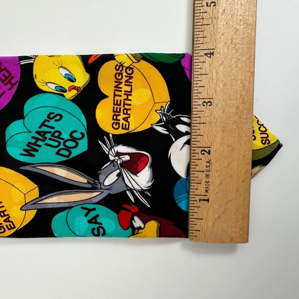 Looney Tunes Mania Necktie Black 1994 Vintage Silk Cartoon‎ Hearts Bugs Bunny